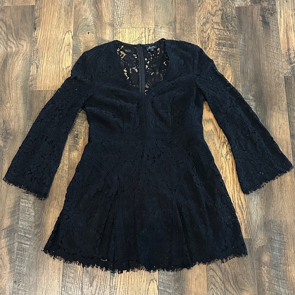 Black Lace Fit-and-Flare Mini Dress